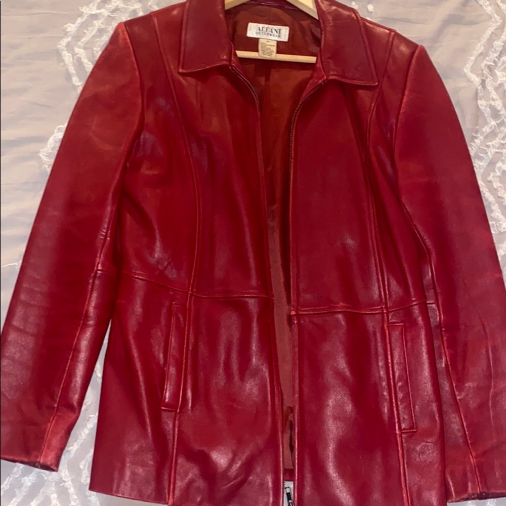 Alfani genuine leather jacket red